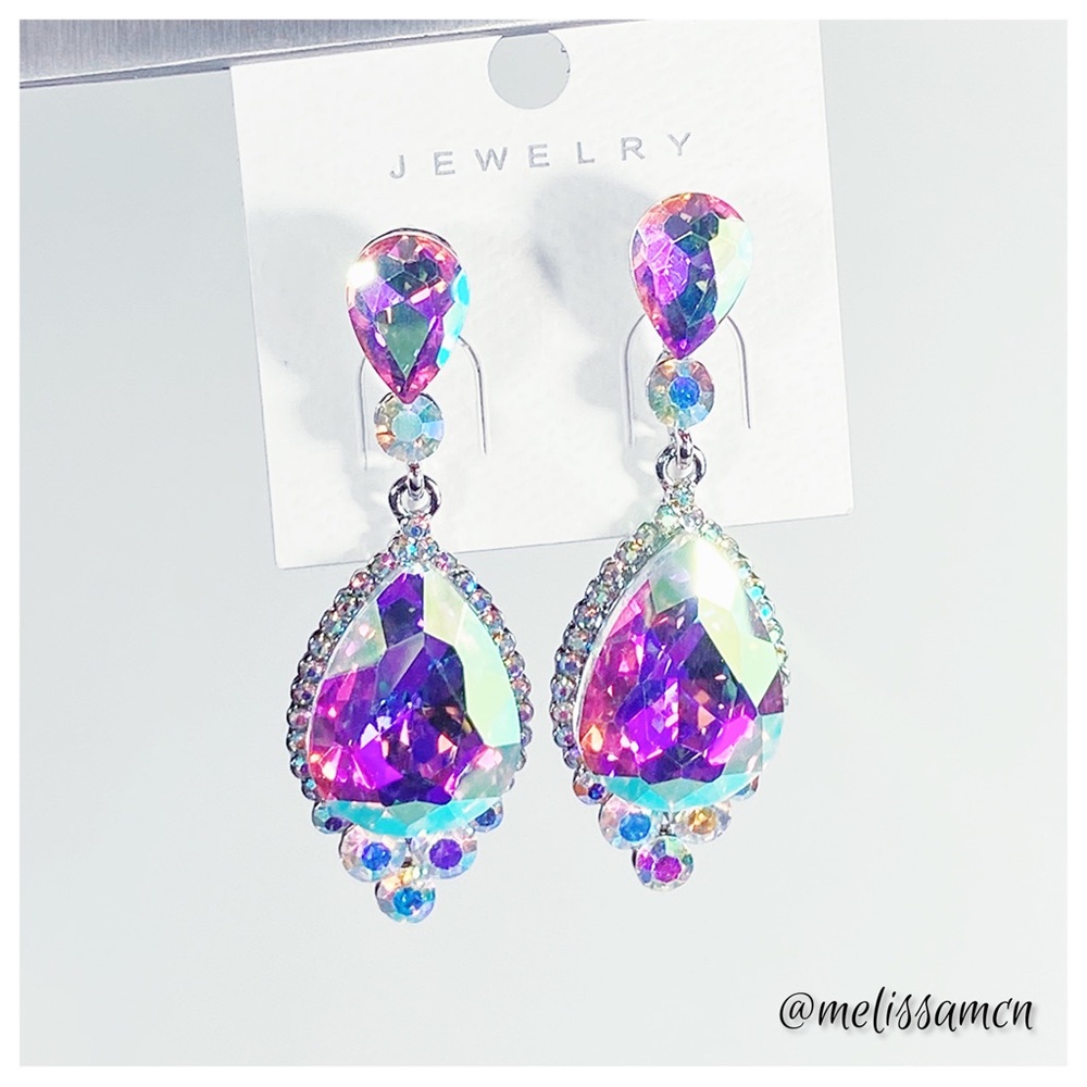 Aurora Borealis (AB) Austrian Crystal Drop Earrings - Bride, Wedding, Party, etc - Picture 6 of 7